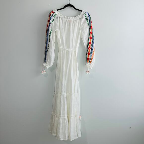 Tory Burch Embroidered Split Neck Long Sleeve Peasant Dress belted Women's Small - Picture 5 of 8